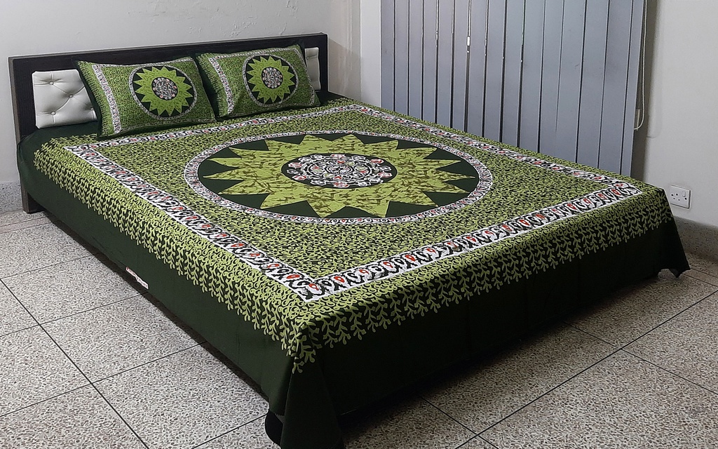 Multicolour Cotton Fabric King Size Bed Sheet - 3 pis Set